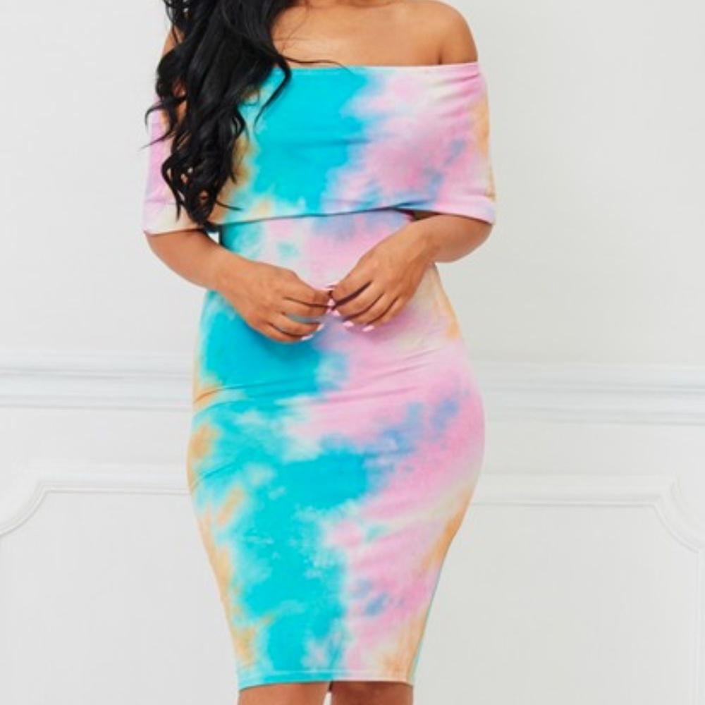 Cute Tie Dye off the Shoulder Dress